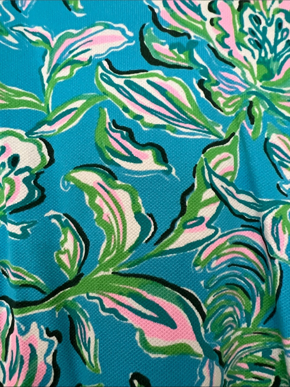 Lilly Pulitzer Turquoise Floral Sleeveless Polo Tank with White Collar - Picture 3 of 4